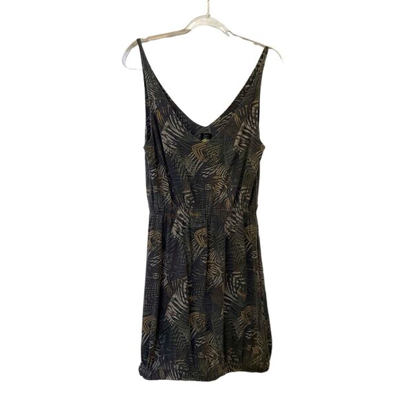 STUSSY Women's Sleeveless Mini Dress Tropical Leaf Print Brown Gold, Size M - Picture 1 of 9
